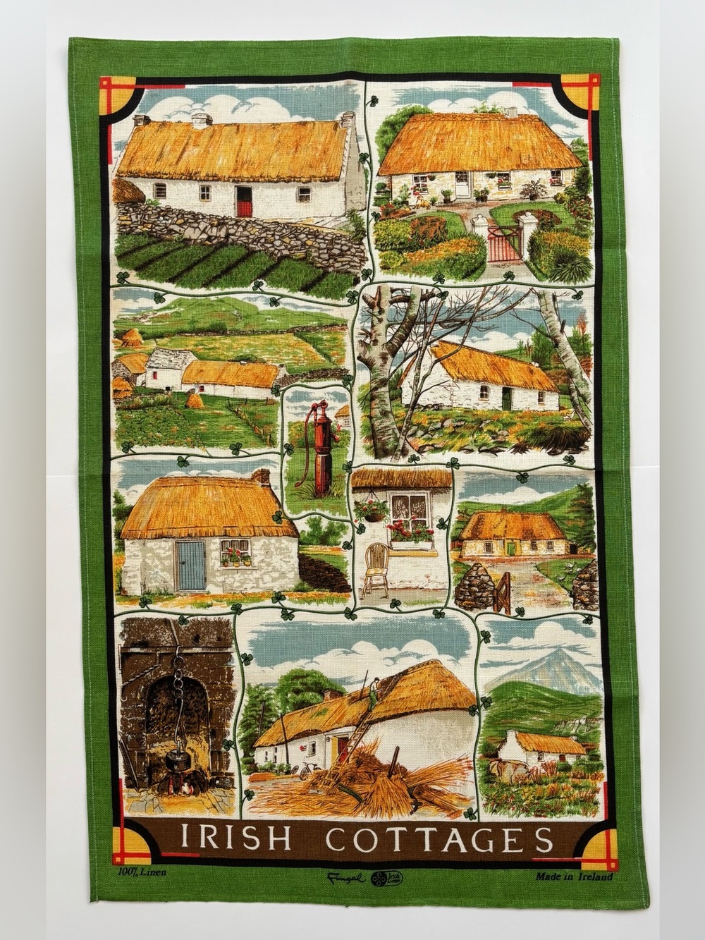 Vintage Fingal Linen Irish Cottages Tea Towel